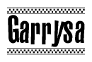 The clipart image displays the text Garrysa in a bold, stylized font. It is enclosed in a rectangular border with a checkerboard pattern running below and above the text, similar to a finish line in racing. 