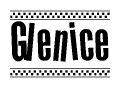 The clipart image displays the text Glenice in a bold, stylized font. It is enclosed in a rectangular border with a checkerboard pattern running below and above the text, similar to a finish line in racing. 