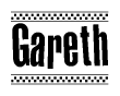 The clipart image displays the text Gareth in a bold, stylized font. It is enclosed in a rectangular border with a checkerboard pattern running below and above the text, similar to a finish line in racing. 