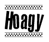 The clipart image displays the text Hoagy in a bold, stylized font. It is enclosed in a rectangular border with a checkerboard pattern running below and above the text, similar to a finish line in racing. 