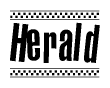 The clipart image displays the text Herald in a bold, stylized font. It is enclosed in a rectangular border with a checkerboard pattern running below and above the text, similar to a finish line in racing. 