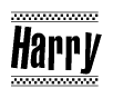 The clipart image displays the text Harry in a bold, stylized font. It is enclosed in a rectangular border with a checkerboard pattern running below and above the text, similar to a finish line in racing. 