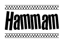 The clipart image displays the text Hammam in a bold, stylized font. It is enclosed in a rectangular border with a checkerboard pattern running below and above the text, similar to a finish line in racing. 