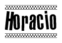 The image contains the text Horacio in a bold, stylized font, with a checkered flag pattern bordering the top and bottom of the text.