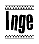 The image contains the text Inge in a bold, stylized font, with a checkered flag pattern bordering the top and bottom of the text.