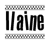 The clipart image displays the text Ilaine in a bold, stylized font. It is enclosed in a rectangular border with a checkerboard pattern running below and above the text, similar to a finish line in racing. 