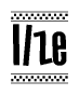 The clipart image displays the text Ilze in a bold, stylized font. It is enclosed in a rectangular border with a checkerboard pattern running below and above the text, similar to a finish line in racing. 
