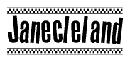 The image contains the text Janecleland in a bold, stylized font, with a checkered flag pattern bordering the top and bottom of the text.