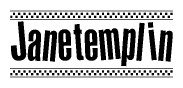 The clipart image displays the text Janetemplin in a bold, stylized font. It is enclosed in a rectangular border with a checkerboard pattern running below and above the text, similar to a finish line in racing. 