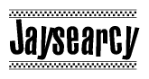 The image contains the text Jaysearcy in a bold, stylized font, with a checkered flag pattern bordering the top and bottom of the text.