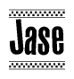 The clipart image displays the text Jase in a bold, stylized font. It is enclosed in a rectangular border with a checkerboard pattern running below and above the text, similar to a finish line in racing. 