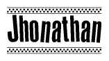 The clipart image displays the text Jhonathan in a bold, stylized font. It is enclosed in a rectangular border with a checkerboard pattern running below and above the text, similar to a finish line in racing. 