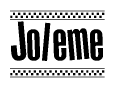 The image contains the text Joleme in a bold, stylized font, with a checkered flag pattern bordering the top and bottom of the text.