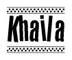 The clipart image displays the text Khaila in a bold, stylized font. It is enclosed in a rectangular border with a checkerboard pattern running below and above the text, similar to a finish line in racing. 