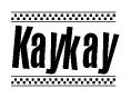 The clipart image displays the text Kaykay in a bold, stylized font. It is enclosed in a rectangular border with a checkerboard pattern running below and above the text, similar to a finish line in racing. 