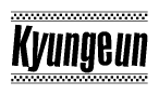 The image contains the text Kyungeun in a bold, stylized font, with a checkered flag pattern bordering the top and bottom of the text.