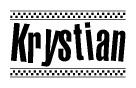 The clipart image displays the text Krystian in a bold, stylized font. It is enclosed in a rectangular border with a checkerboard pattern running below and above the text, similar to a finish line in racing. 