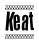 The clipart image displays the text Keat in a bold, stylized font. It is enclosed in a rectangular border with a checkerboard pattern running below and above the text, similar to a finish line in racing. 