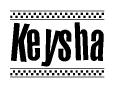 The clipart image displays the text Keysha in a bold, stylized font. It is enclosed in a rectangular border with a checkerboard pattern running below and above the text, similar to a finish line in racing. 