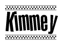 The image contains the text Kimmey in a bold, stylized font, with a checkered flag pattern bordering the top and bottom of the text.