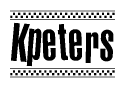 The image contains the text Kpeters in a bold, stylized font, with a checkered flag pattern bordering the top and bottom of the text.
