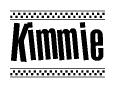 The image contains the text Kimmie in a bold, stylized font, with a checkered flag pattern bordering the top and bottom of the text.