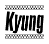 The image contains the text Kyung in a bold, stylized font, with a checkered flag pattern bordering the top and bottom of the text.