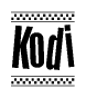 The image contains the text Kodi in a bold, stylized font, with a checkered flag pattern bordering the top and bottom of the text.