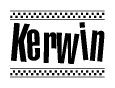 The image contains the text Kerwin in a bold, stylized font, with a checkered flag pattern bordering the top and bottom of the text.