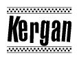 The image contains the text Kergan in a bold, stylized font, with a checkered flag pattern bordering the top and bottom of the text.