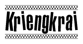 The image is a black and white clipart of the text Kriengkrai in a bold, italicized font. The text is bordered by a dotted line on the top and bottom, and there are checkered flags positioned at both ends of the text, usually associated with racing or finishing lines.