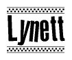 The image contains the text Lynett in a bold, stylized font, with a checkered flag pattern bordering the top and bottom of the text.