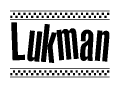 The image contains the text Lukman in a bold, stylized font, with a checkered flag pattern bordering the top and bottom of the text.