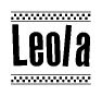 The clipart image displays the text Leola in a bold, stylized font. It is enclosed in a rectangular border with a checkerboard pattern running below and above the text, similar to a finish line in racing. 