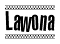 The clipart image displays the text Lawona in a bold, stylized font. It is enclosed in a rectangular border with a checkerboard pattern running below and above the text, similar to a finish line in racing. 