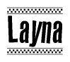 The clipart image displays the text Layna in a bold, stylized font. It is enclosed in a rectangular border with a checkerboard pattern running below and above the text, similar to a finish line in racing. 
