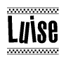 The image contains the text Luise in a bold, stylized font, with a checkered flag pattern bordering the top and bottom of the text.