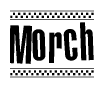 The image contains the text Morch in a bold, stylized font, with a checkered flag pattern bordering the top and bottom of the text.