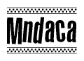 The clipart image displays the text Mndaca in a bold, stylized font. It is enclosed in a rectangular border with a checkerboard pattern running below and above the text, similar to a finish line in racing. 