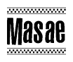 The image contains the text Masae in a bold, stylized font, with a checkered flag pattern bordering the top and bottom of the text.