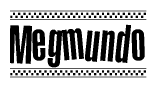 The image contains the text Megmundo in a bold, stylized font, with a checkered flag pattern bordering the top and bottom of the text.