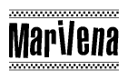 The image contains the text Marilena in a bold, stylized font, with a checkered flag pattern bordering the top and bottom of the text.