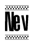 The clipart image displays the text Nev in a bold, stylized font. It is enclosed in a rectangular border with a checkerboard pattern running below and above the text, similar to a finish line in racing. 