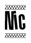 The image is a black and white clipart of the text Nic in a bold, italicized font. The text is bordered by a dotted line on the top and bottom, and there are checkered flags positioned at both ends of the text, usually associated with racing or finishing lines.