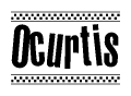 The clipart image displays the text Ocurtis in a bold, stylized font. It is enclosed in a rectangular border with a checkerboard pattern running below and above the text, similar to a finish line in racing. 