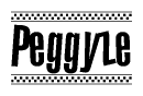 The image contains the text Peggyze in a bold, stylized font, with a checkered flag pattern bordering the top and bottom of the text.