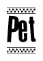 The image contains the text Pet in a bold, stylized font, with a checkered flag pattern bordering the top and bottom of the text.
