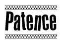 The clipart image displays the text Patence in a bold, stylized font. It is enclosed in a rectangular border with a checkerboard pattern running below and above the text, similar to a finish line in racing. 