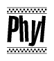The clipart image displays the text Phyl in a bold, stylized font. It is enclosed in a rectangular border with a checkerboard pattern running below and above the text, similar to a finish line in racing. 