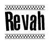 The clipart image displays the text Revah in a bold, stylized font. It is enclosed in a rectangular border with a checkerboard pattern running below and above the text, similar to a finish line in racing. 